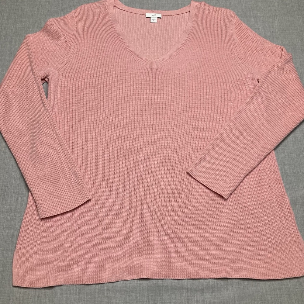 J Jill Pullover V-Neck Sweater Womens Medium Pink Cotton Blend Ribbed